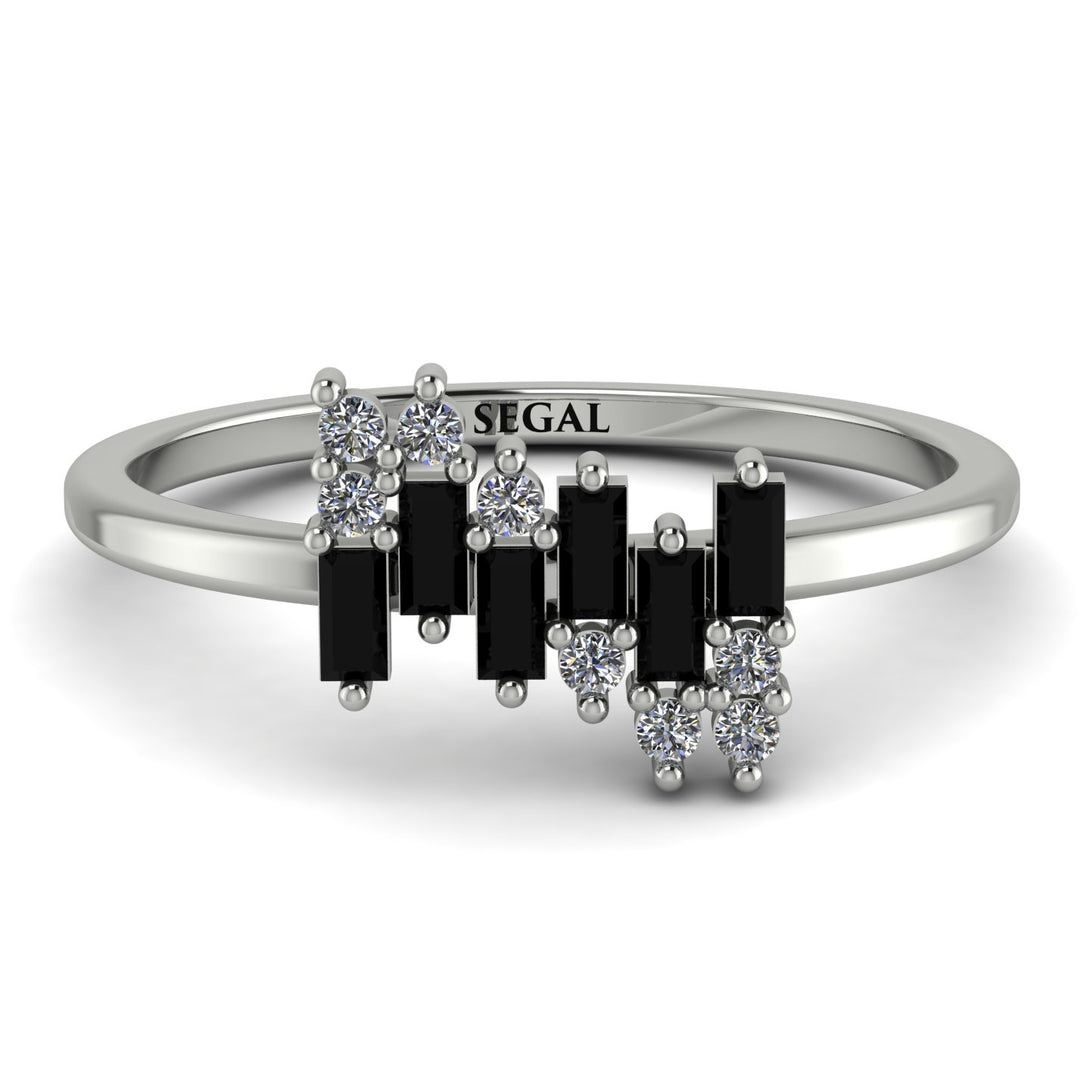 Baguette And Round Black Diamond Band - Daniela No. 9