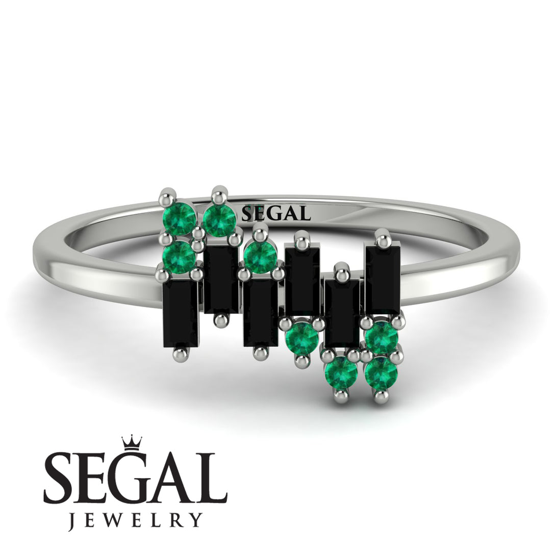 Baguette And Round Black Diamond Band - Daniela No. 24
