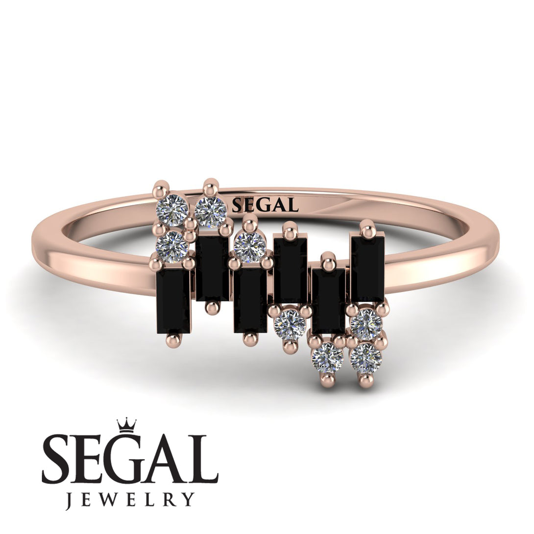 Baguette And Round Black Diamond Band - Daniela No. 8