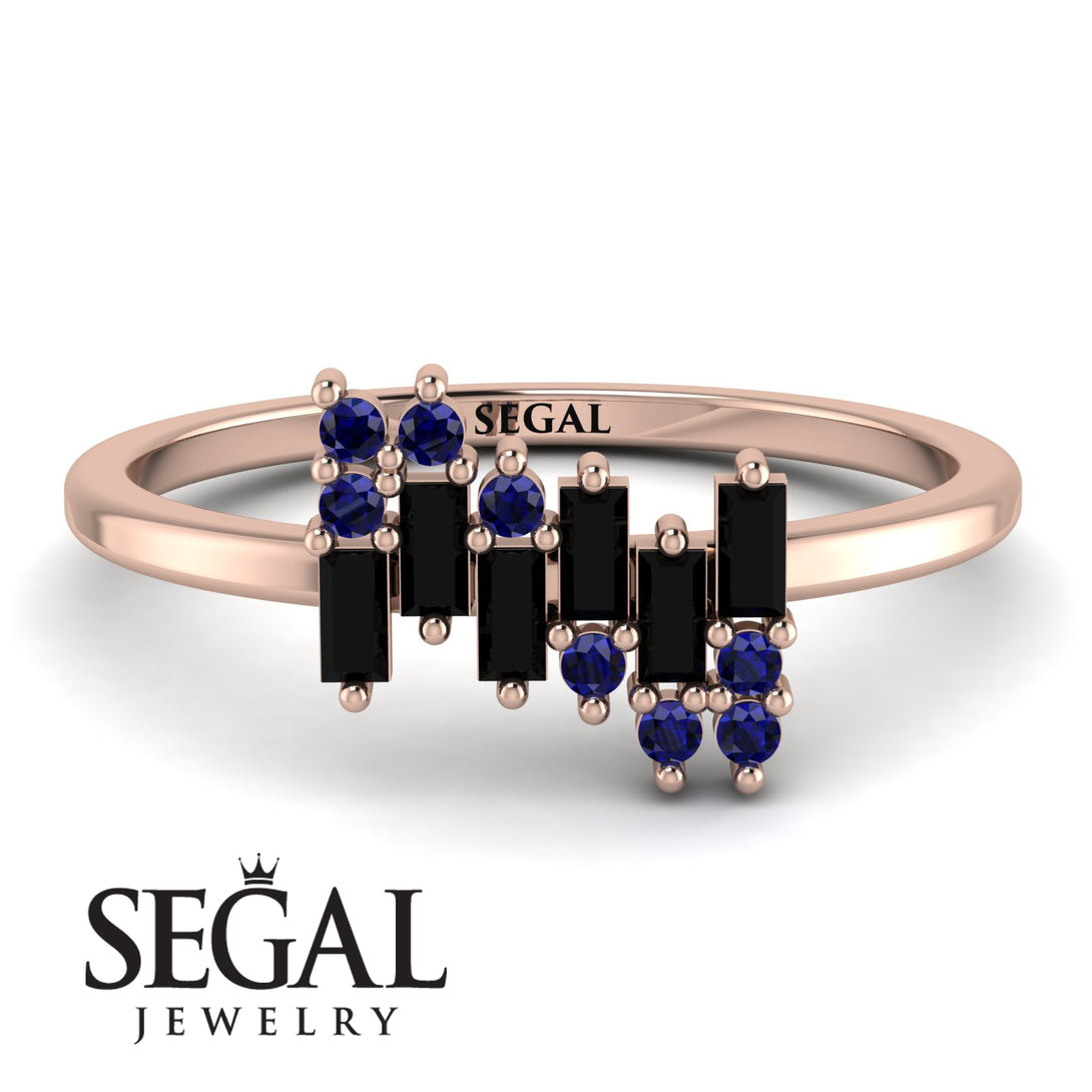 Baguette And Round Black Diamond Band - Daniela No. 68