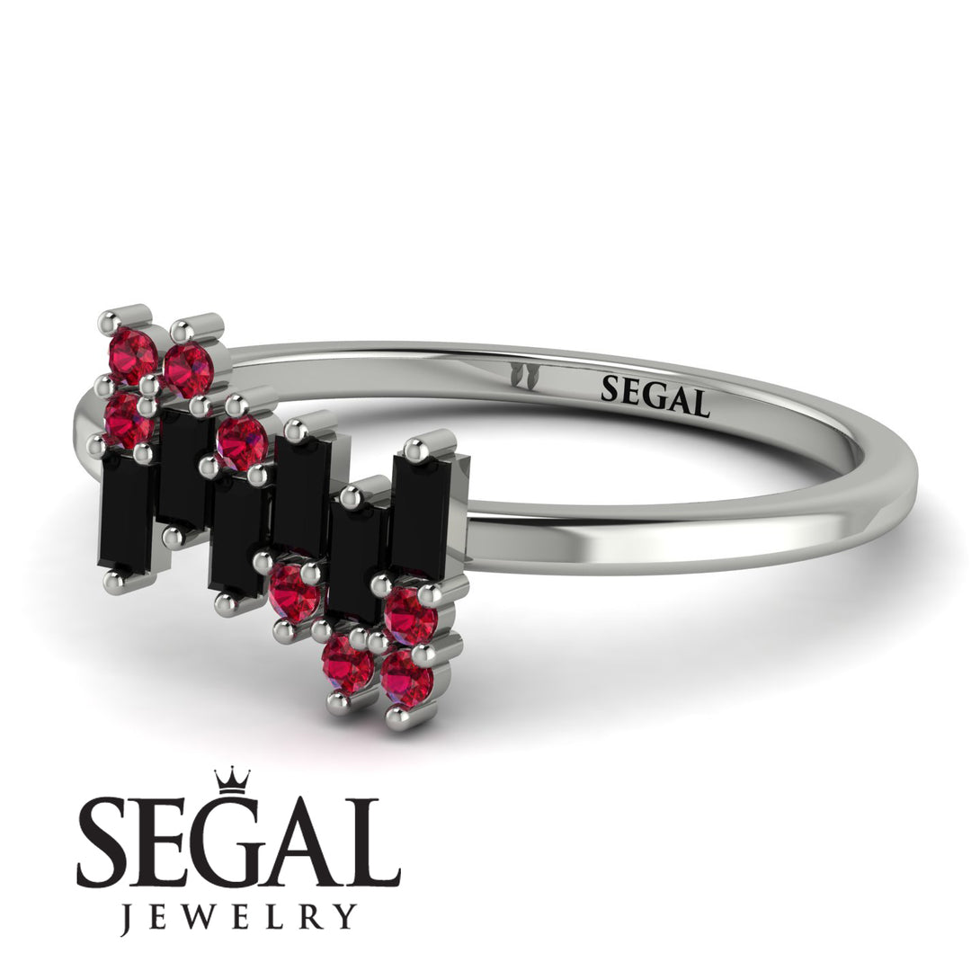Baguette And Round Black Diamond Band - Daniela No. 54