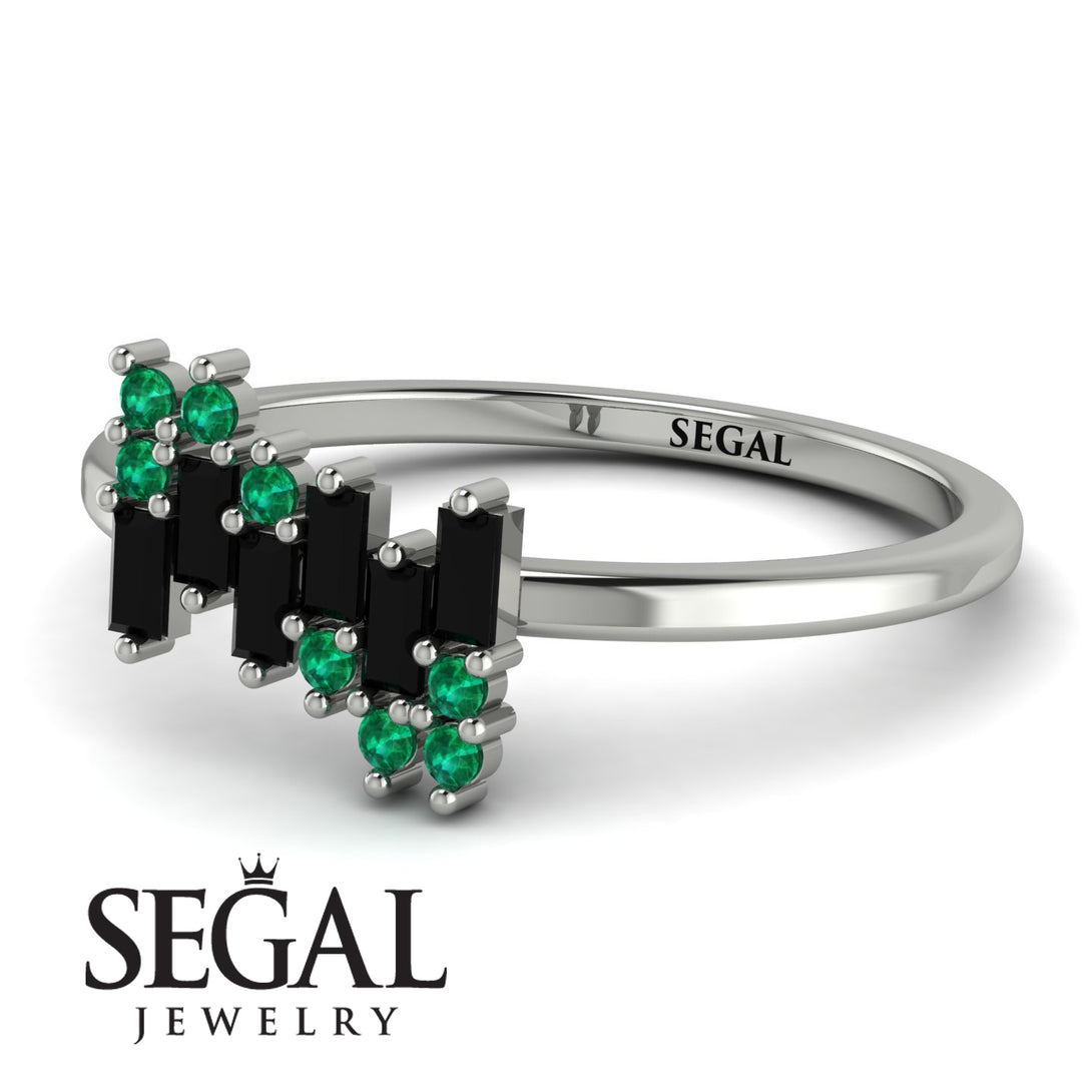 Baguette And Round Black Diamond Band - Daniela No. 24