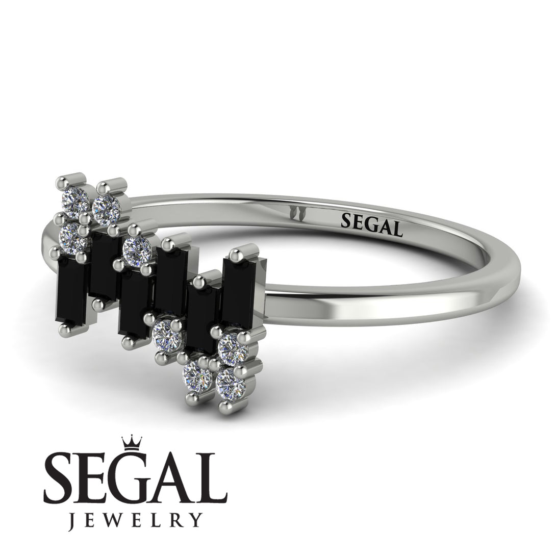 Baguette And Round Black Diamond Band - Daniela No. 9