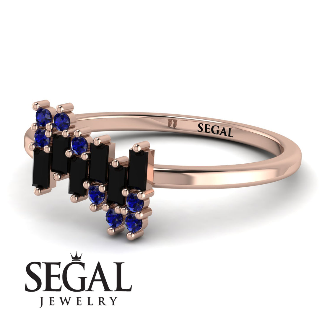 Baguette And Round Black Diamond Band - Daniela No. 68
