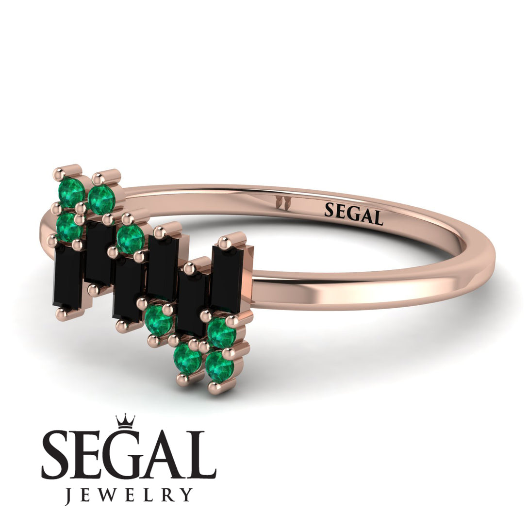 Baguette And Round Black Diamond Band - Daniela No. 23