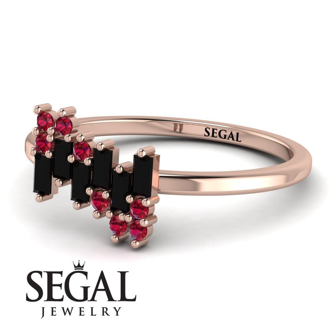 Baguette And Round Black Diamond Band - Daniela No. 53