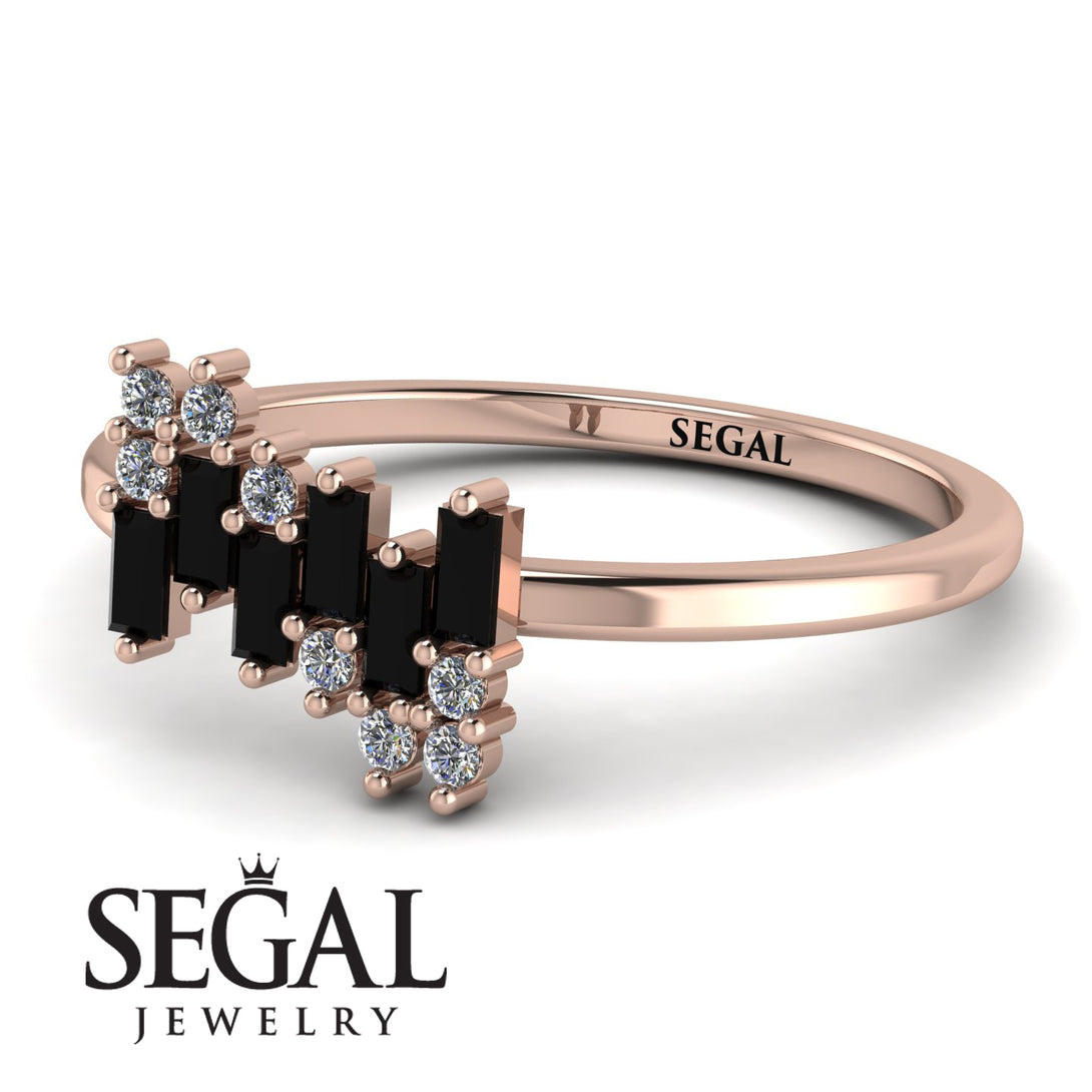Baguette And Round Black Diamond Band - Daniela No. 8