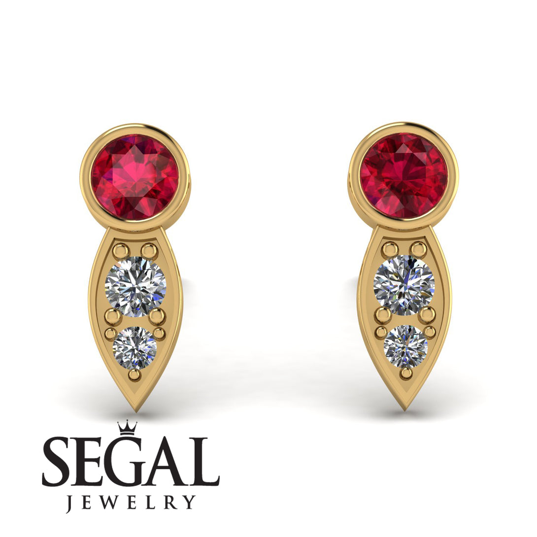 Bezel Ruby Earrings In Pear Shaped - Aniya No. 10