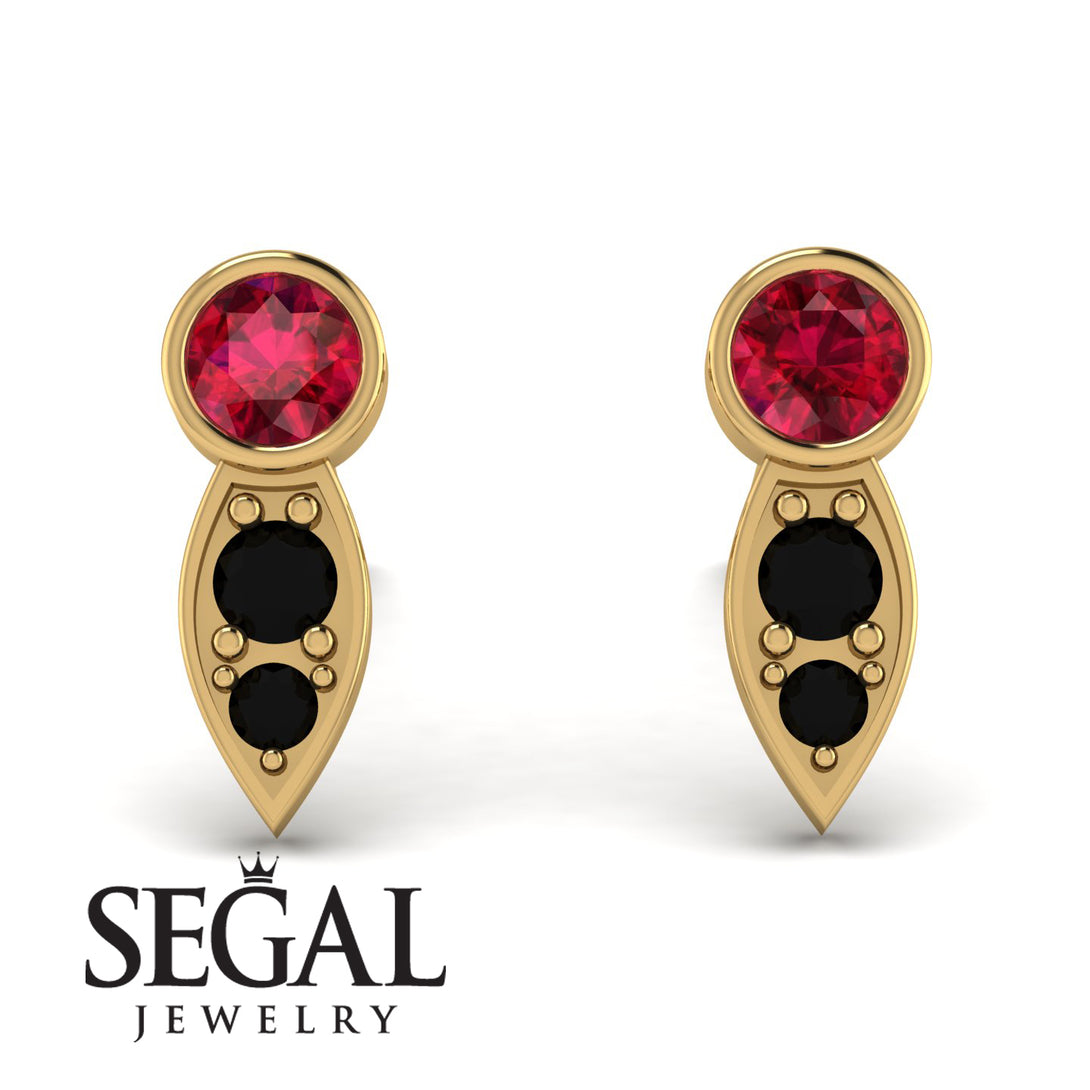 Bezel Ruby Earrings In Pear Shaped - Aniya No. 40