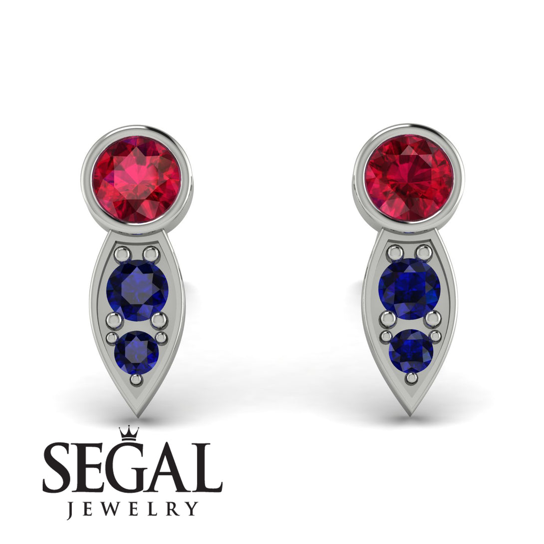 Bezel Ruby Earrings In Pear Shaped - Aniya No. 72