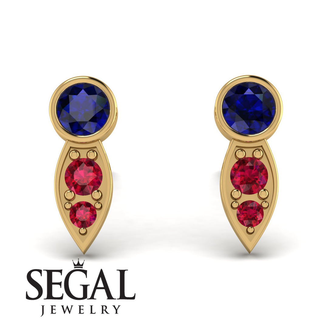 Bezel Sapphire Earrings In Pear Shaped - Aniya No. 58