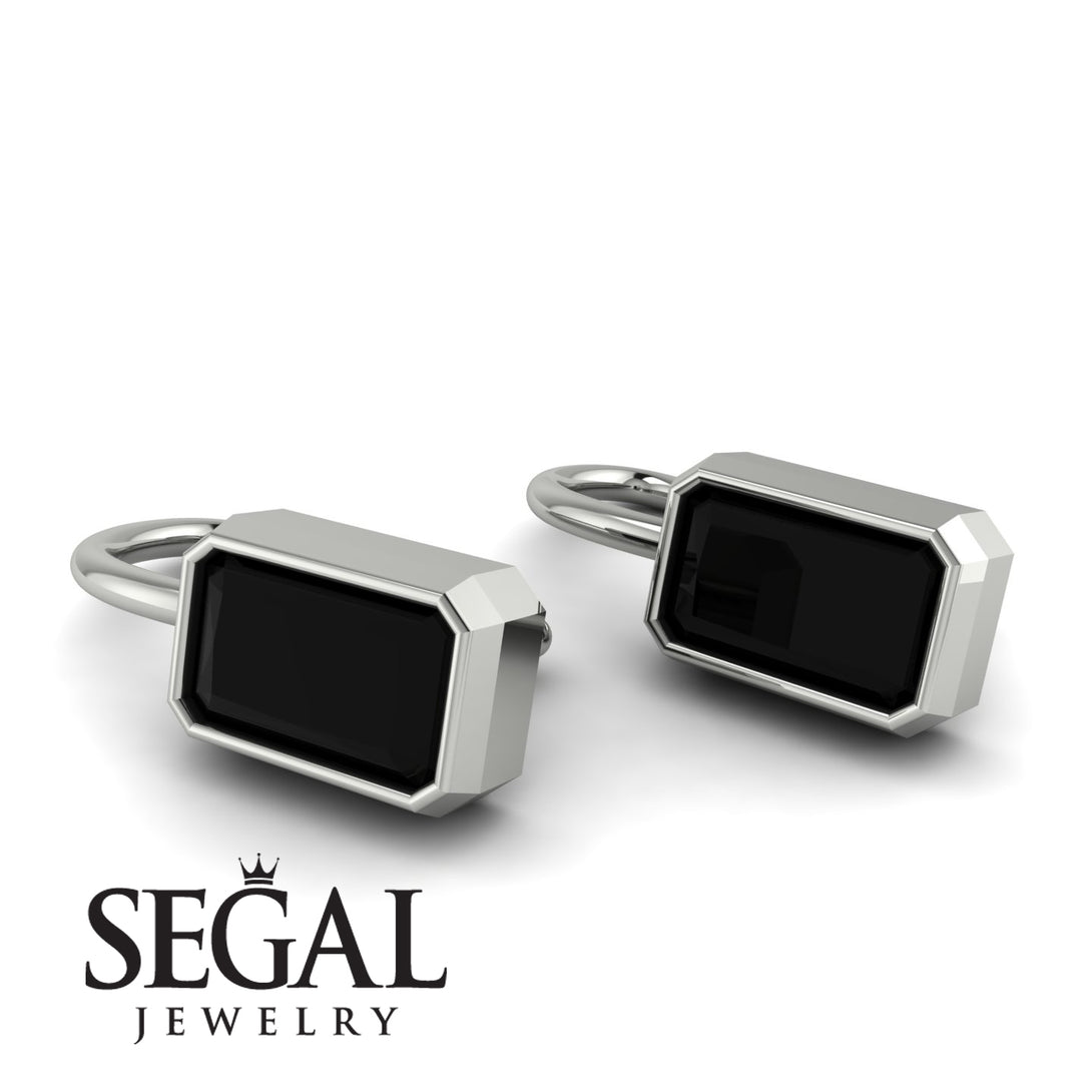Bezel Black Diamond Emerald Earrings - Perla No. 9