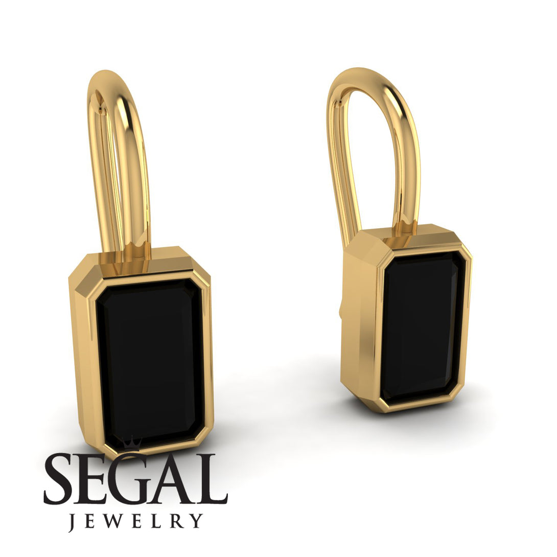 Bezel Black Diamond Emerald Earrings - Perla No. 7