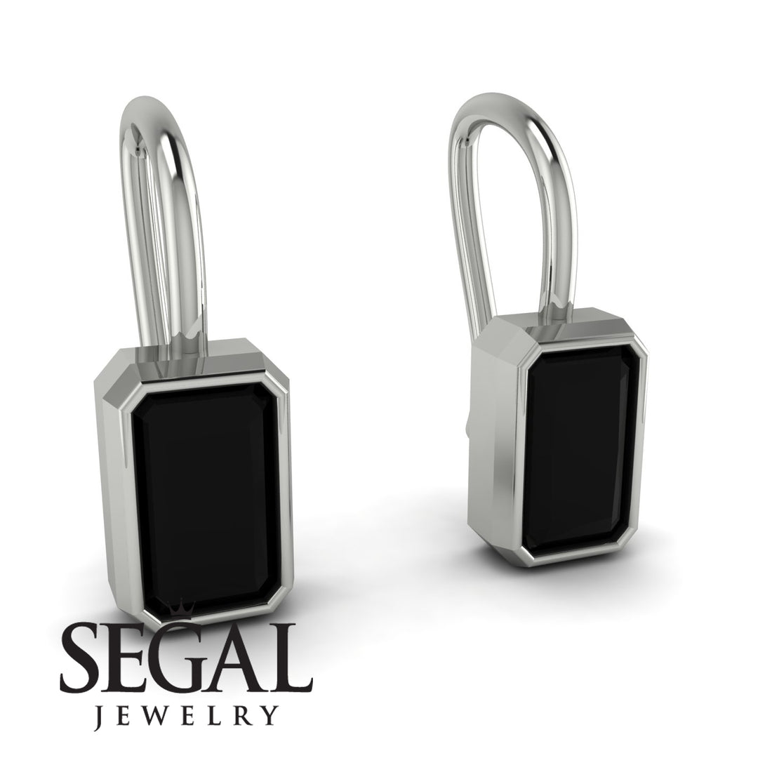 Bezel Black Diamond Emerald Earrings - Perla No. 9