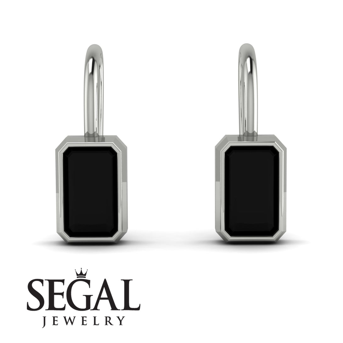Bezel Black Diamond Emerald Earrings - Perla No. 9