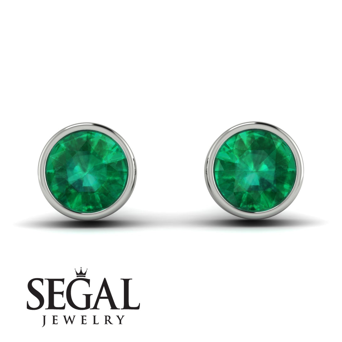 Bezel Stud Emerald Earrings - Royal No. 6