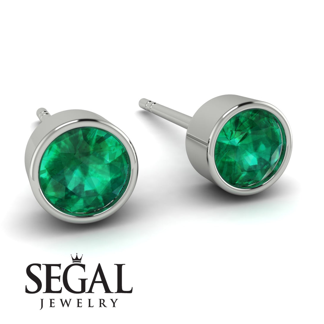Bezel Stud Emerald Earrings - Royal No. 6