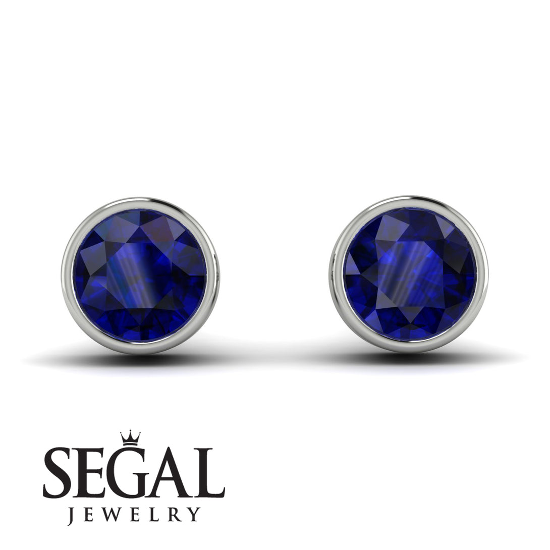 Bezel Stud Sapphire Earrings - Royal No. 15