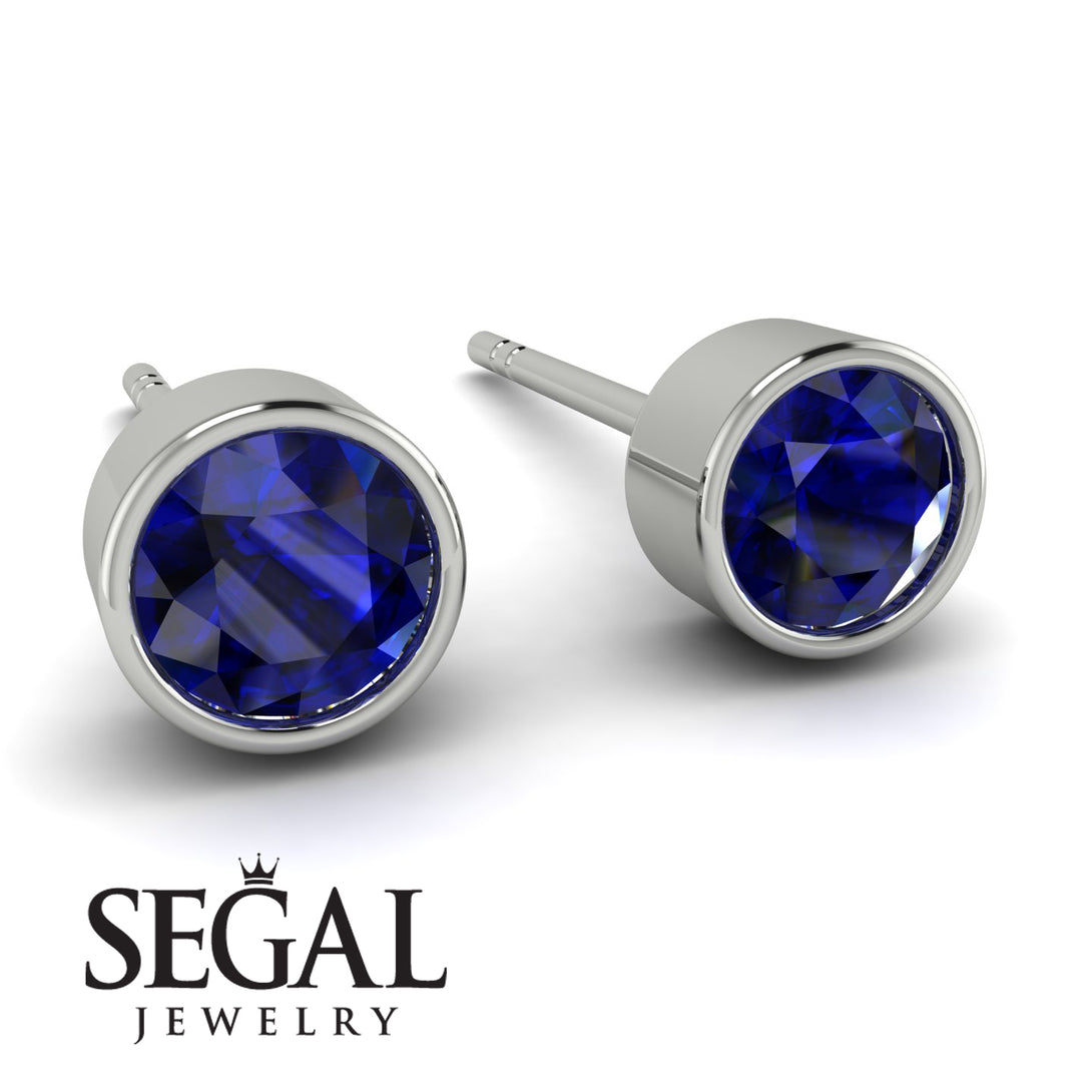 Bezel Stud Sapphire Earrings - Royal No. 15