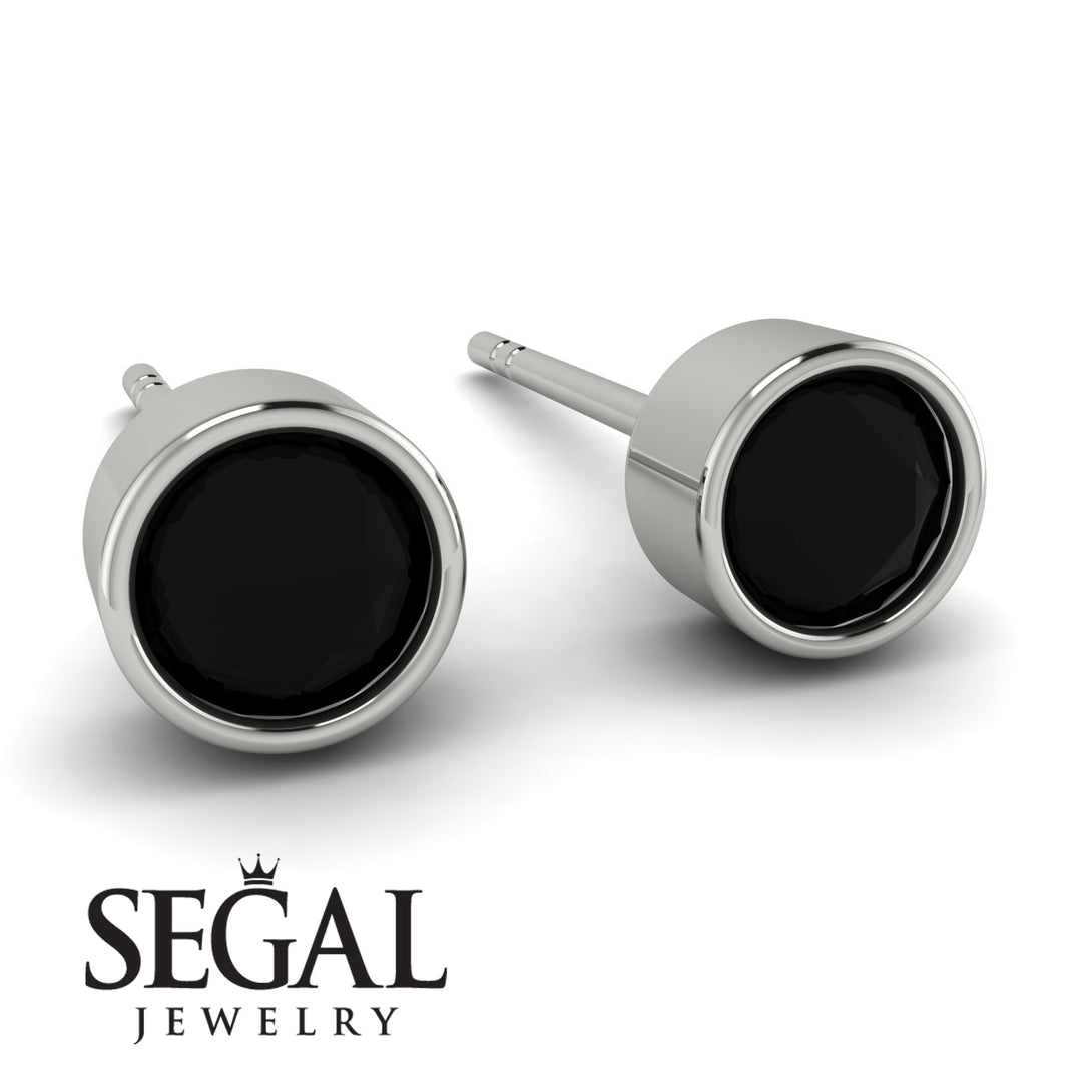 Bezel Stud Black Diamond Earrings - Royal No. 9