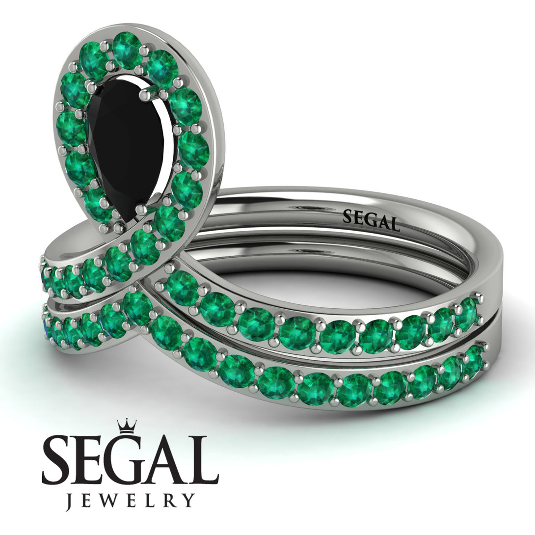 Black Diamond Pear Shape Stacking Bridal Set - Emilia No. 24