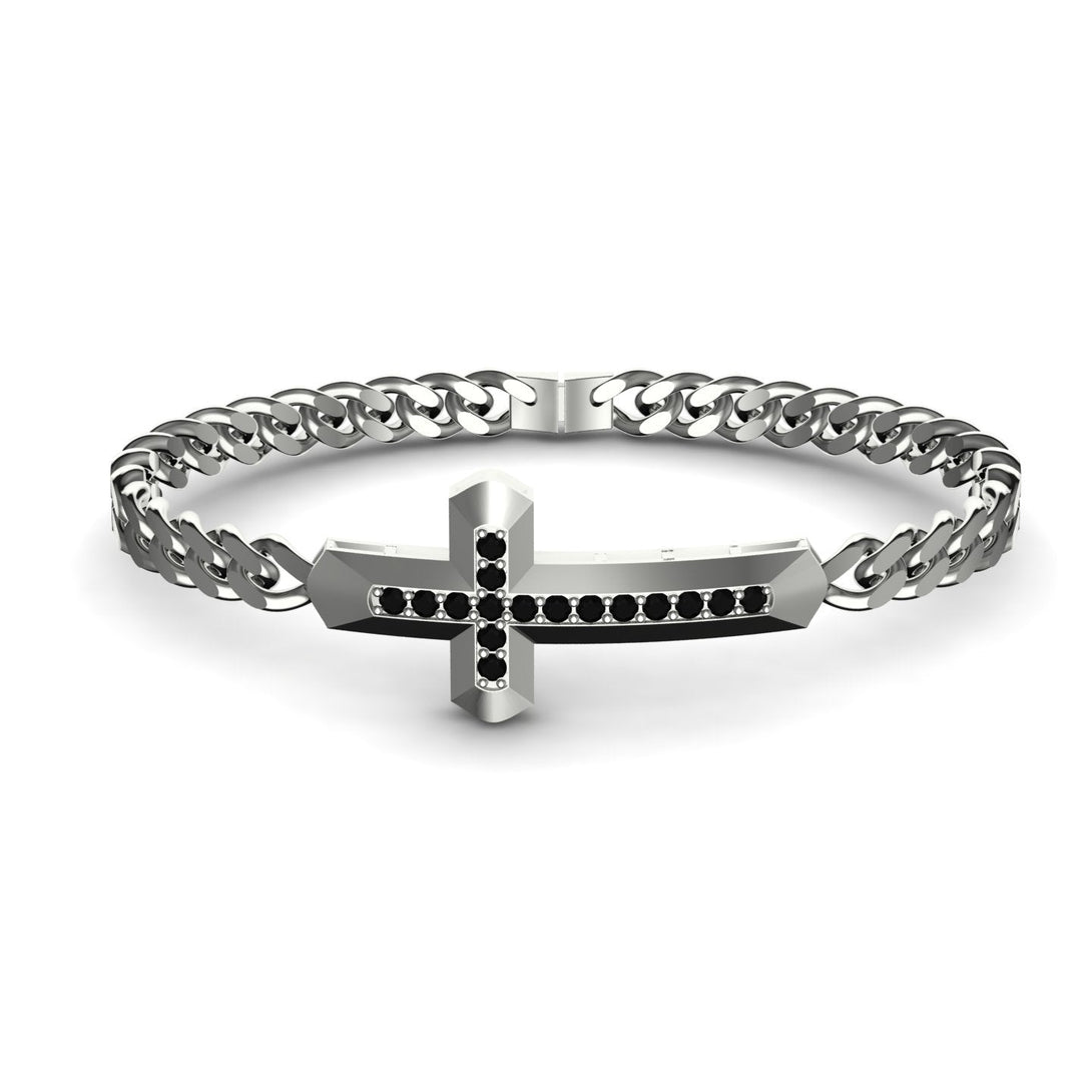Black Diamond Cross Men Chain Bracelet - Nicholas No. 9