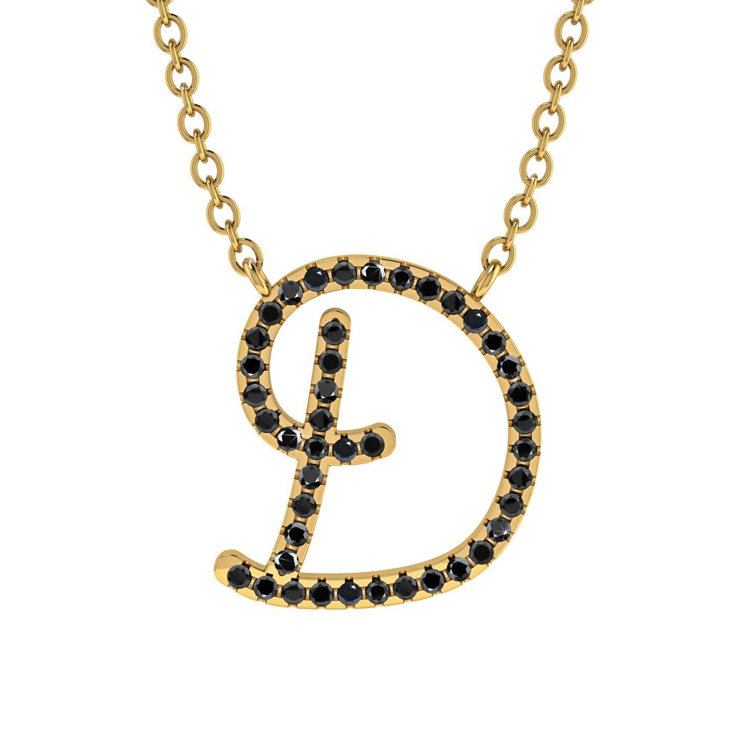 Black Diamond Gold Letter Necklace - D