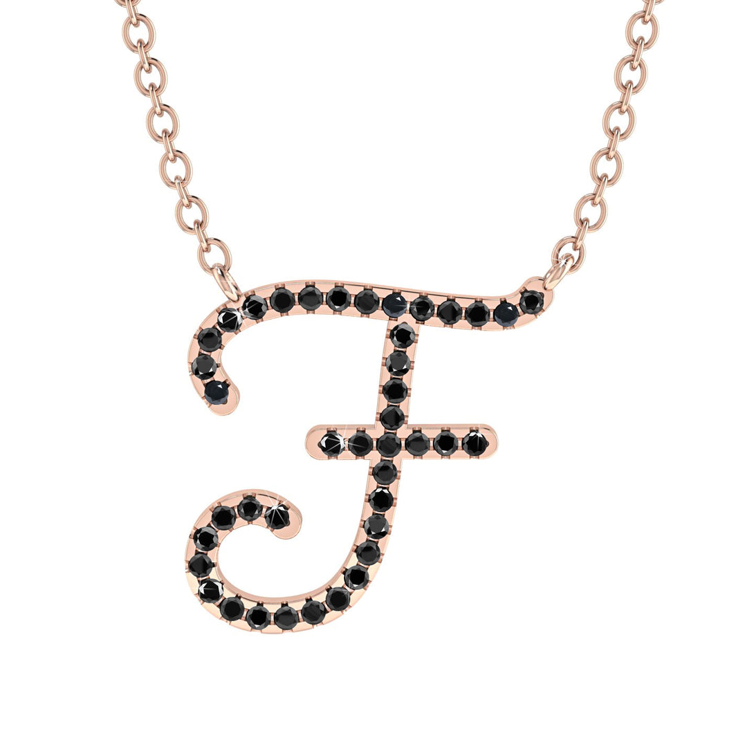 Black Diamond Gold Letter Necklace - F