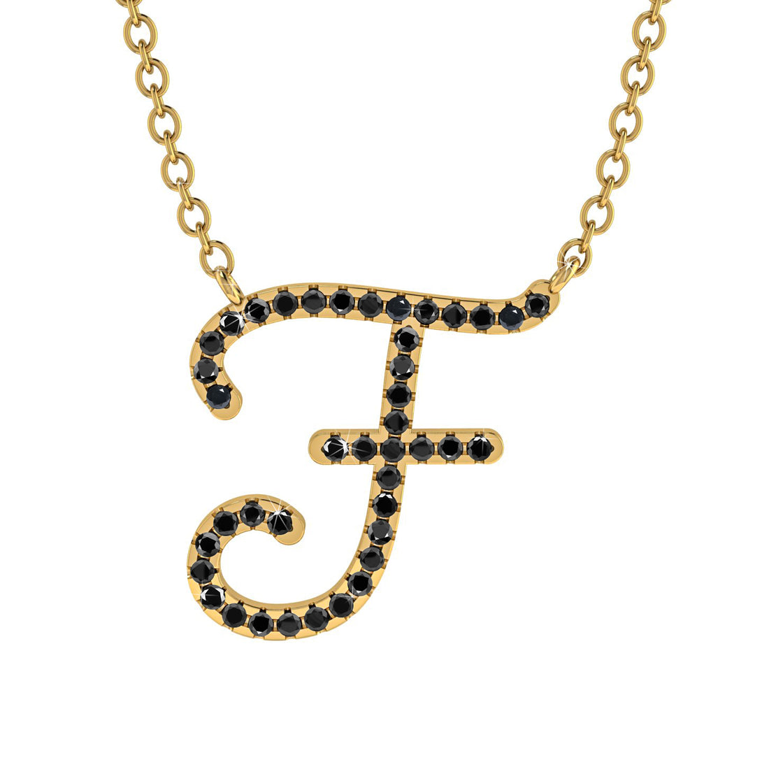 Black Diamond Gold Letter Necklace - F