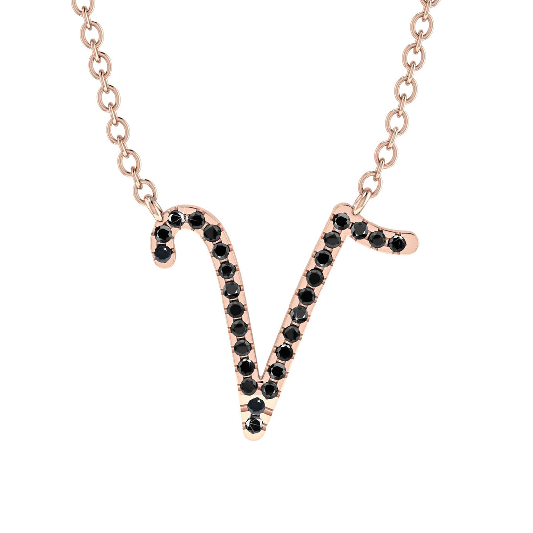 Black Diamond Gold Letter Necklace - V