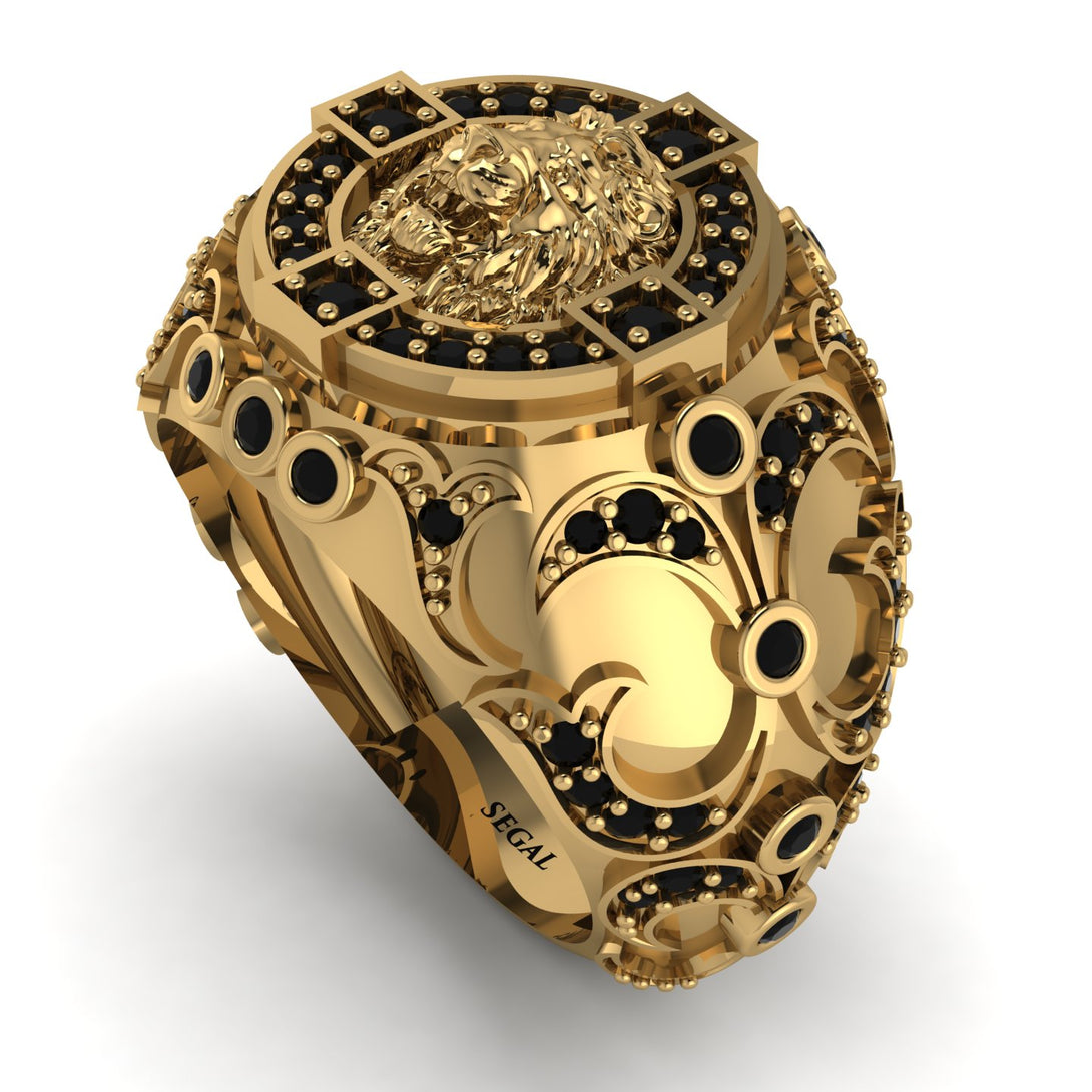 Black Diamond Royal Lion Men Signet Ring - Terry No. 7