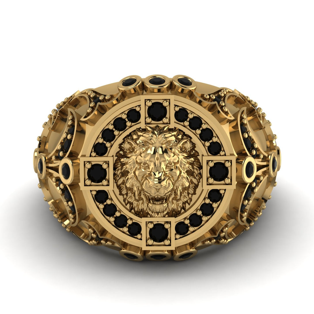 Black Diamond Royal Lion Men Signet Ring - Terry No. 7
