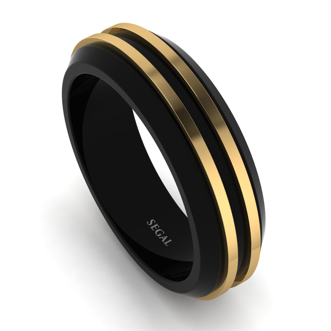 Black Men Ring With 2 Golden Lines - Steven No. 1