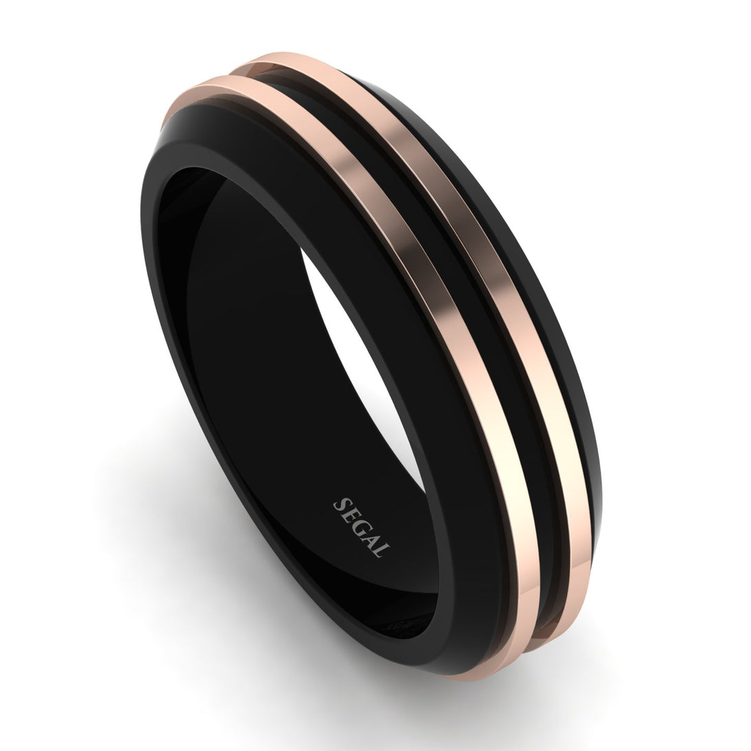 Black Men Ring With 2 Golden Lines - Steven No. 2