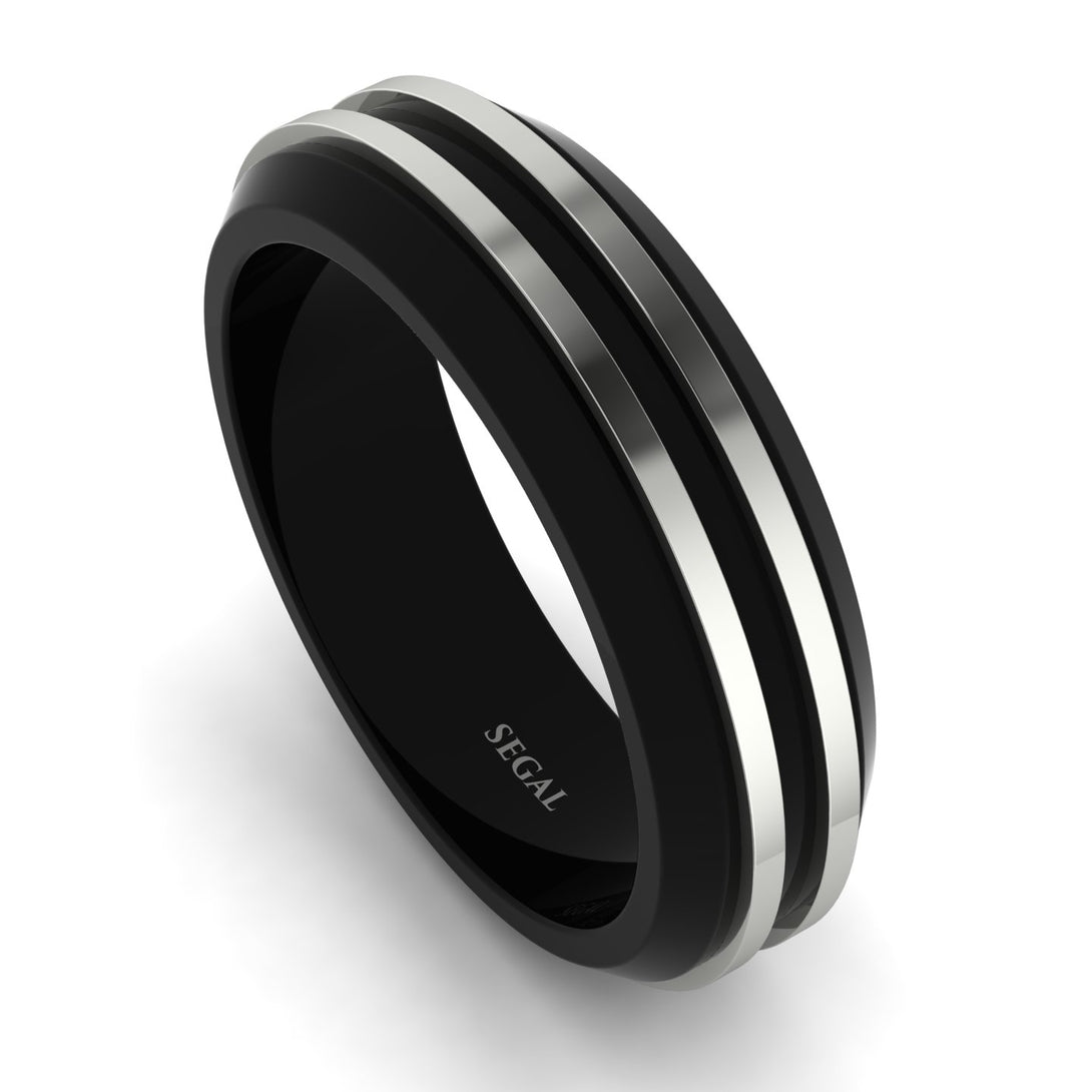 Black Men Ring With 2 Golden Lines - Steven No. 3