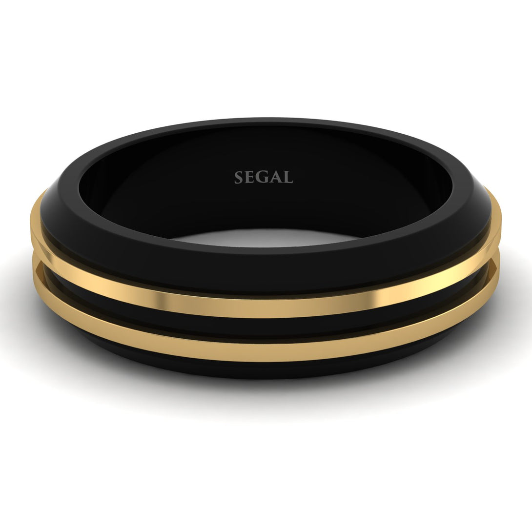 Black Men Ring With 2 Golden Lines - Steven No. 1