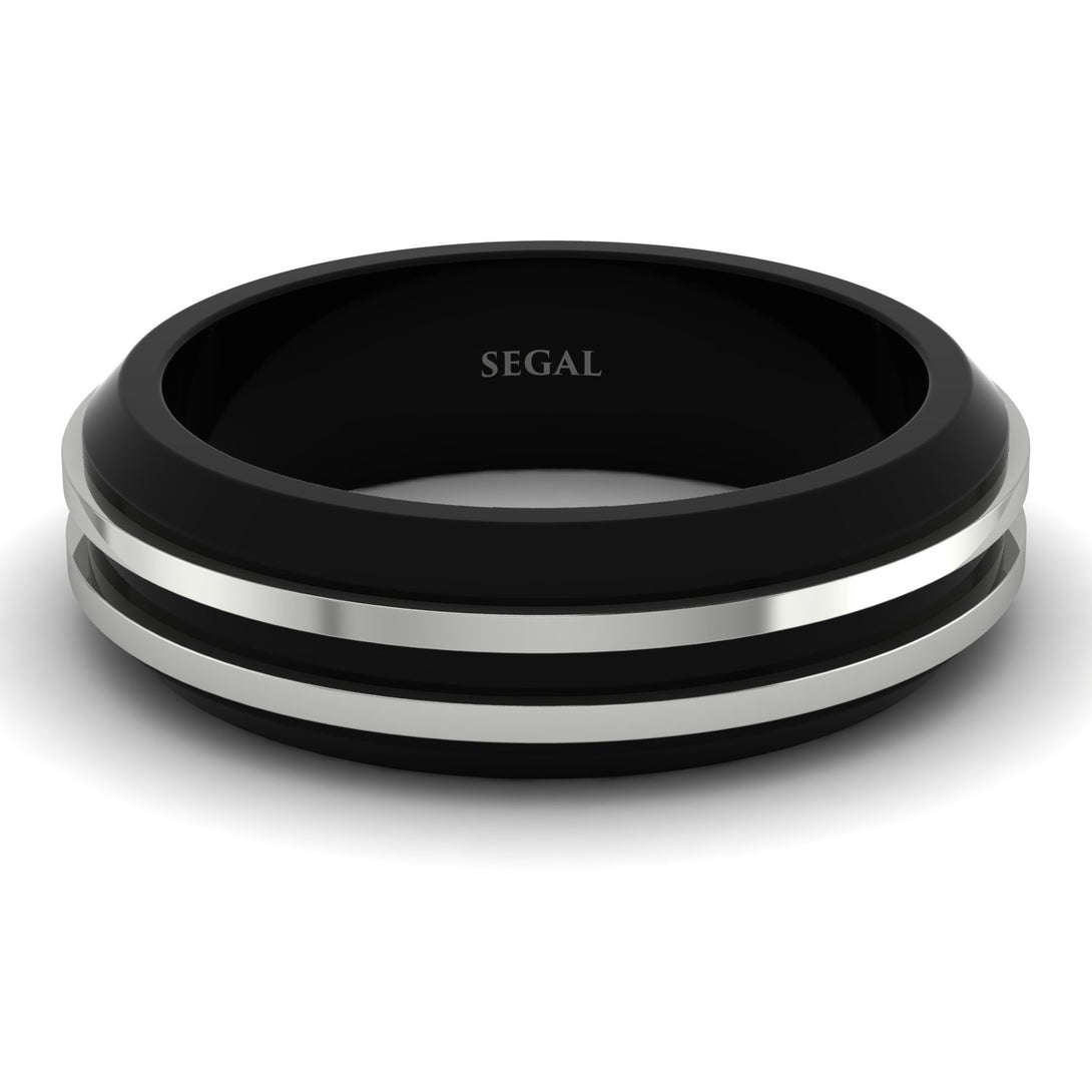 Black Men Ring With 2 Golden Lines - Steven No. 3