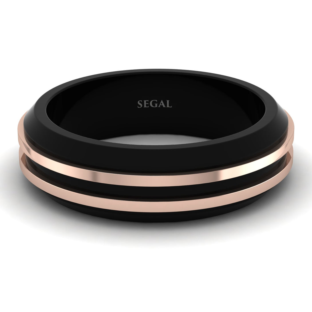 Black Men Ring With 2 Golden Lines - Steven No. 2