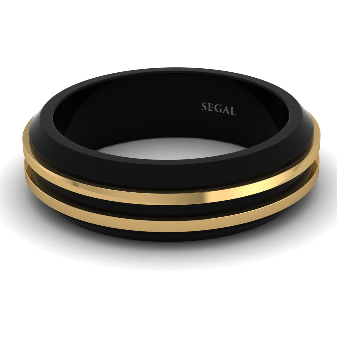 Black Men Ring With 2 Golden Lines - Steven No. 1