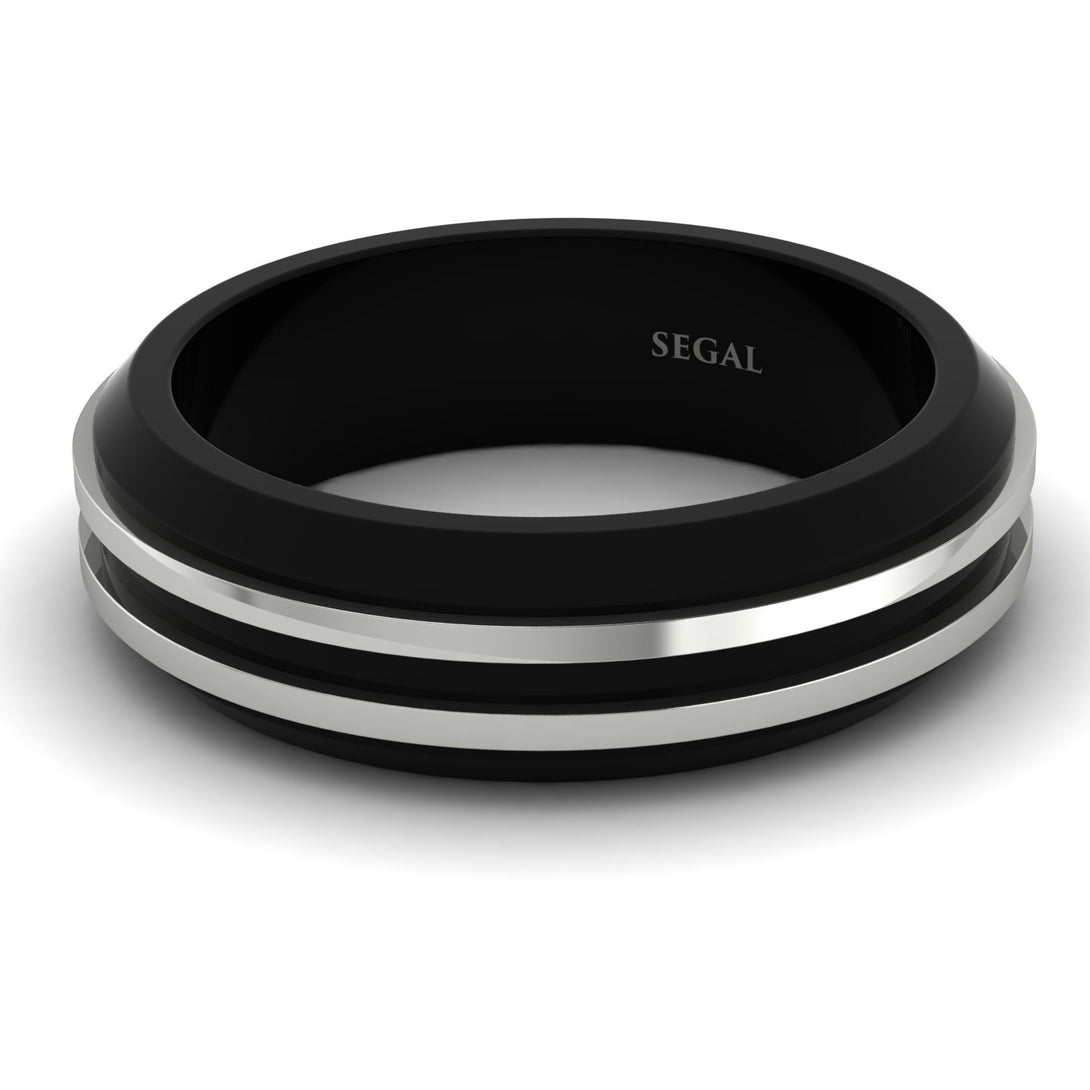 Black Men Ring With 2 Golden Lines - Steven No. 3