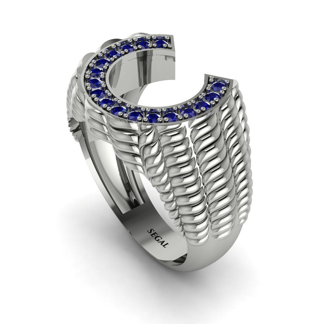 Sapphire Men Horseshoe Luck Ring - Gerald No. 15