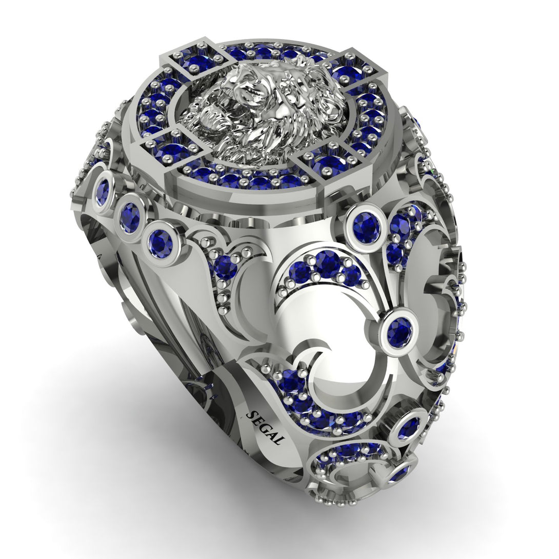 Sapphire Royal Lion Men Signet Ring - Terry No. 15