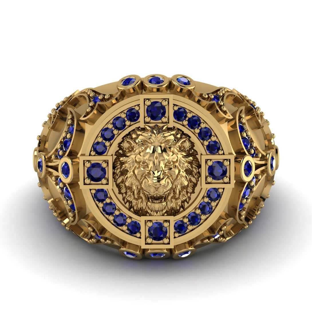 Sapphire Royal Lion Men Signet Ring - Terry No. 13