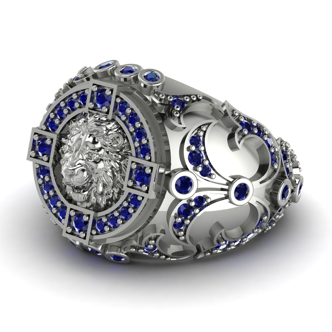Sapphire Royal Lion Men Signet Ring - Terry No. 15