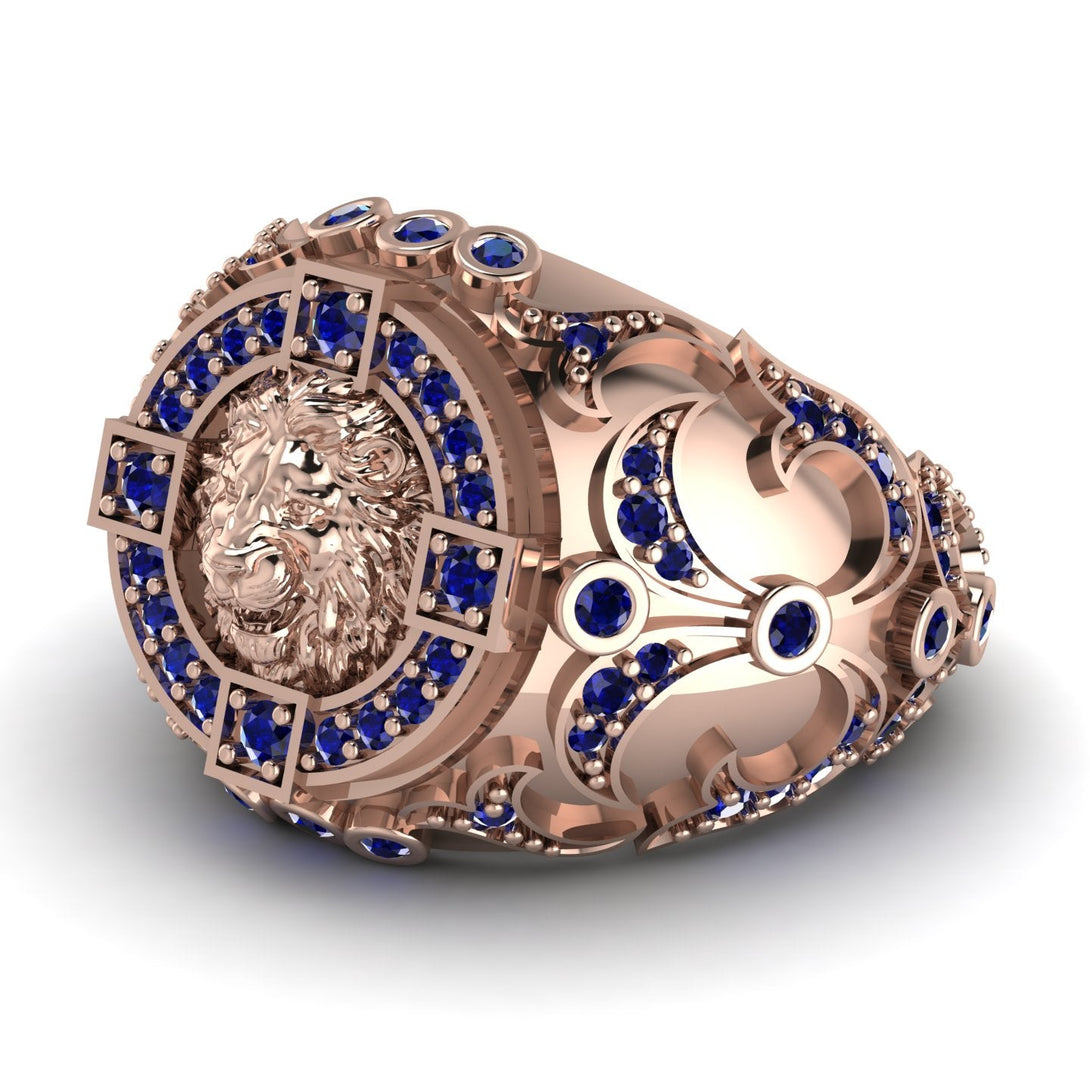 Sapphire Royal Lion Men Signet Ring - Terry No. 14