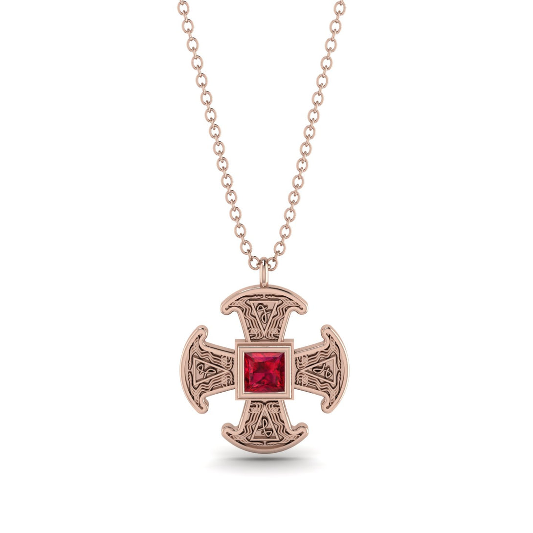 Celtic Cross Ruby Necklace - Thomas No. 11