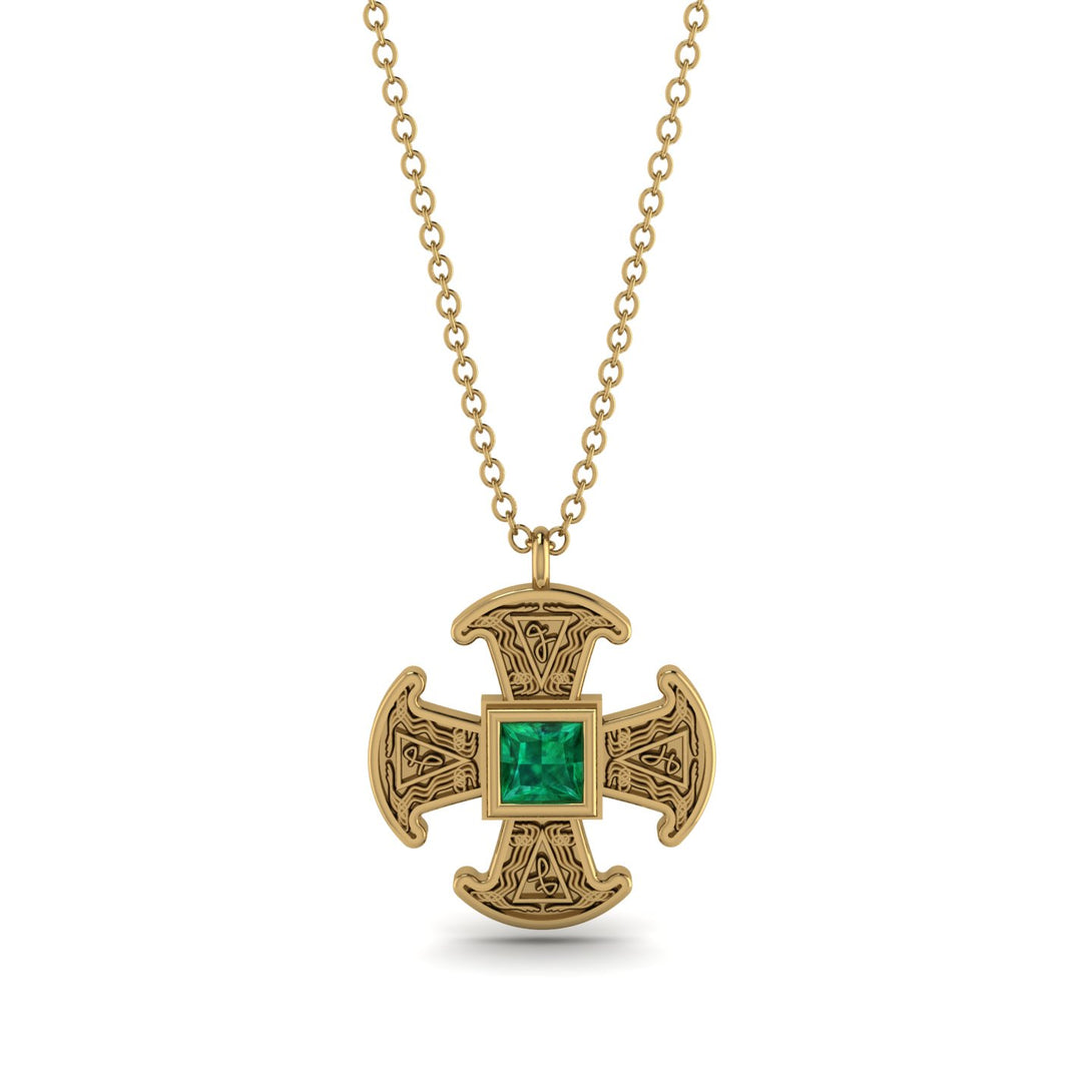 Celtic Cross Emerald Necklace - Thomas No. 4