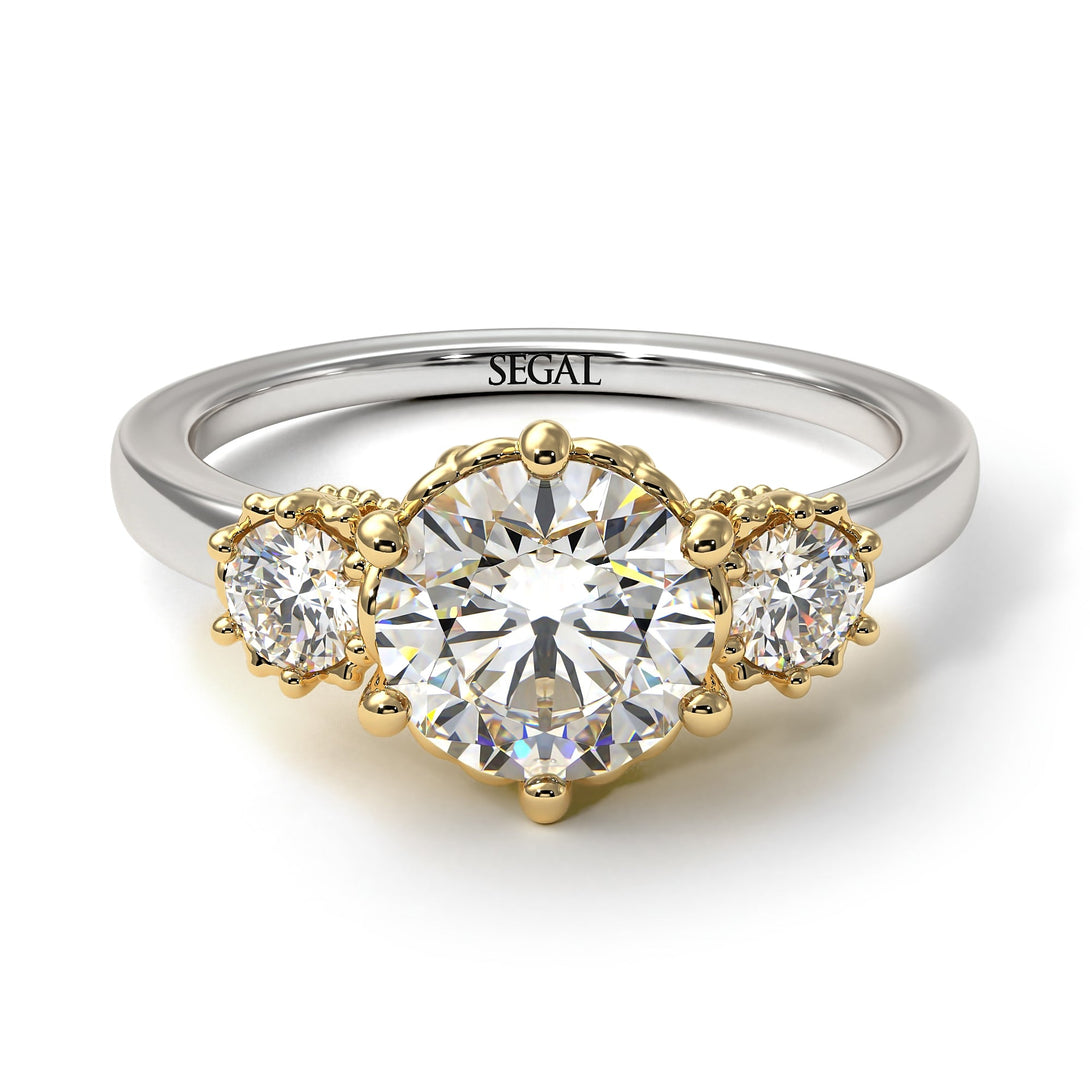 Two Tones Classic 3 Stone Diamond Engagement Ring - Sofia No. 77