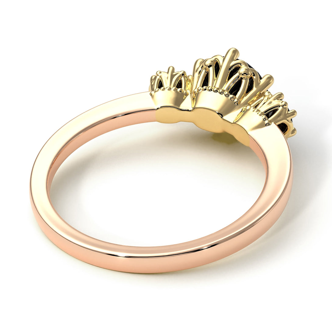 Two Tones Classic 3 Stone Black Diamond Engagement Ring - Sofia No. 79