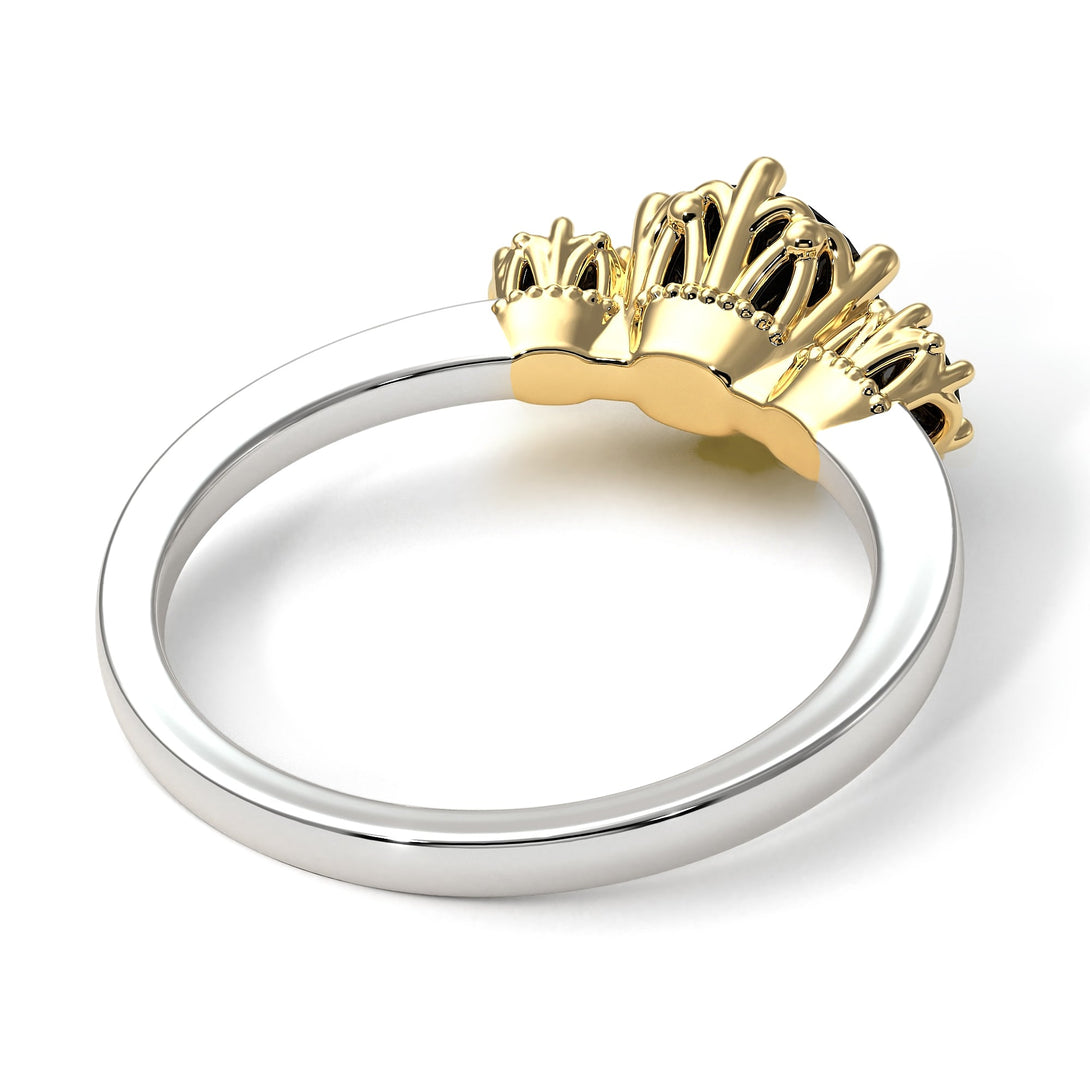 Two Tones Classic 3 Stone Black Diamond Engagement Ring - Sofia No. 80